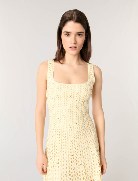 Yellow-Rhinestone crochet midi dress