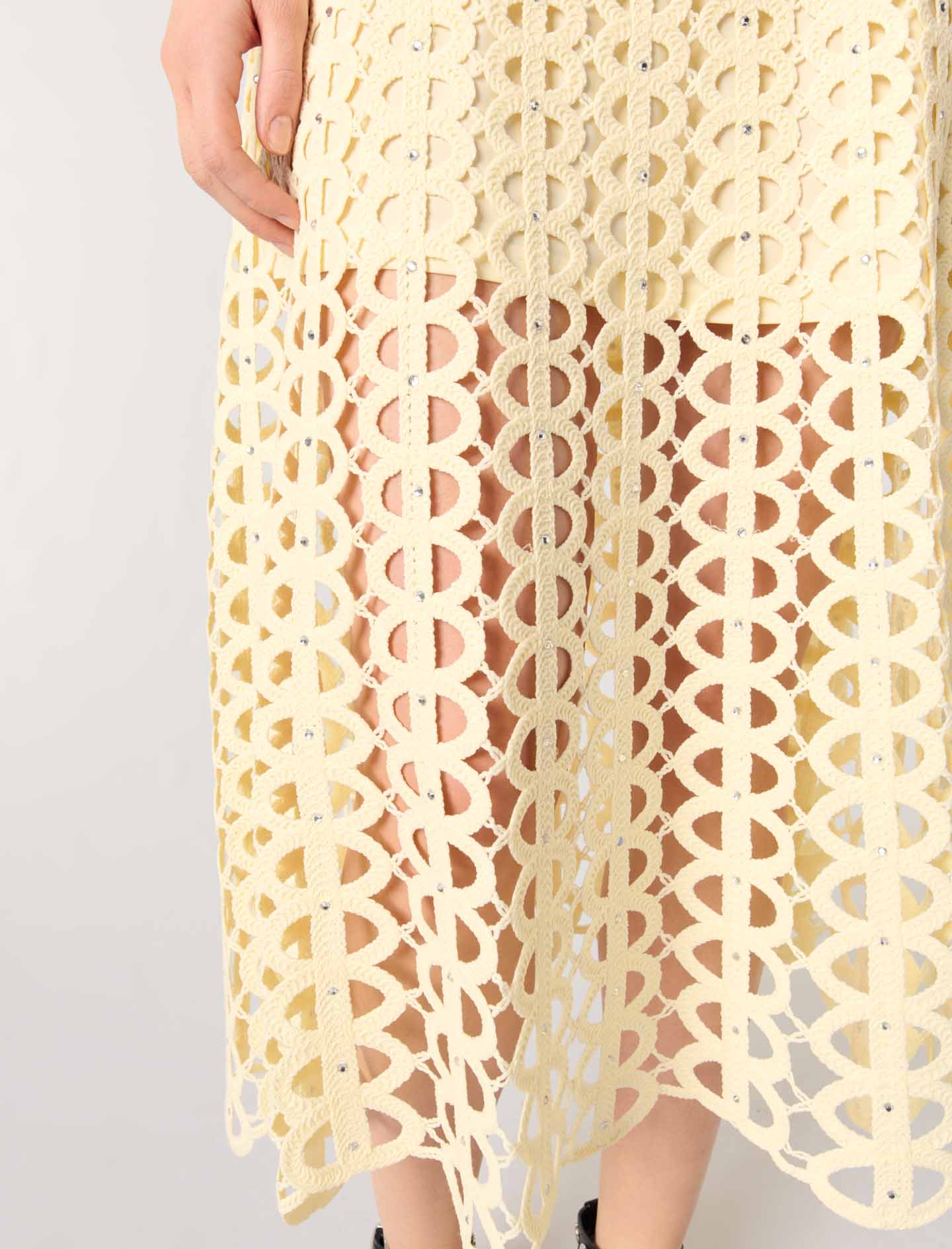 Yellow-Rhinestone crochet midi dress