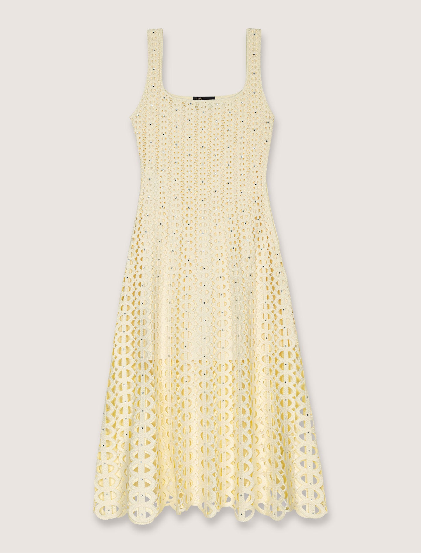 Yellow-Rhinestone crochet midi dress