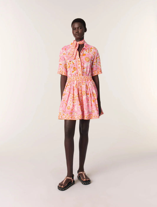 Orange Pink Flowers Print-featured-Short flowing patterned dress