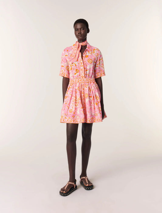 Orange Pink Flowers Print-featured-Short flowing patterned dress