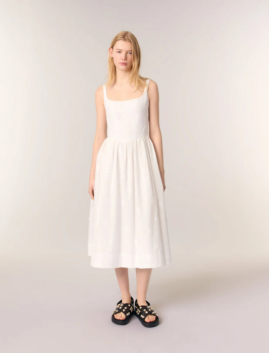White-featured-Embroidered cotton midi dress