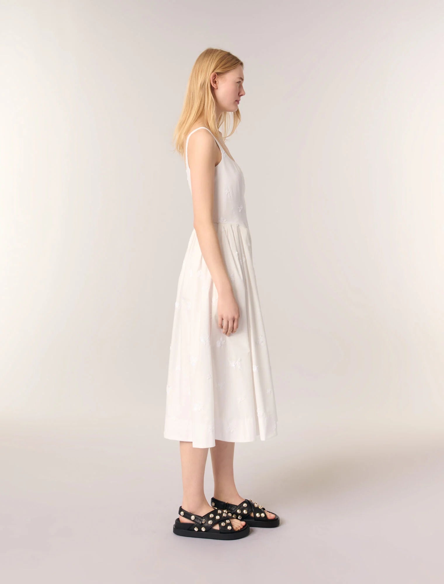 White-Embroidered cotton midi dress