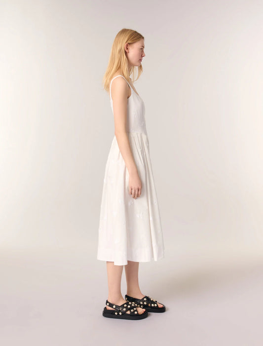 White-Embroidered cotton midi dress
