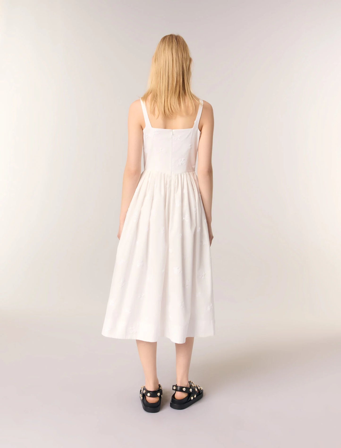 White-Embroidered cotton midi dress