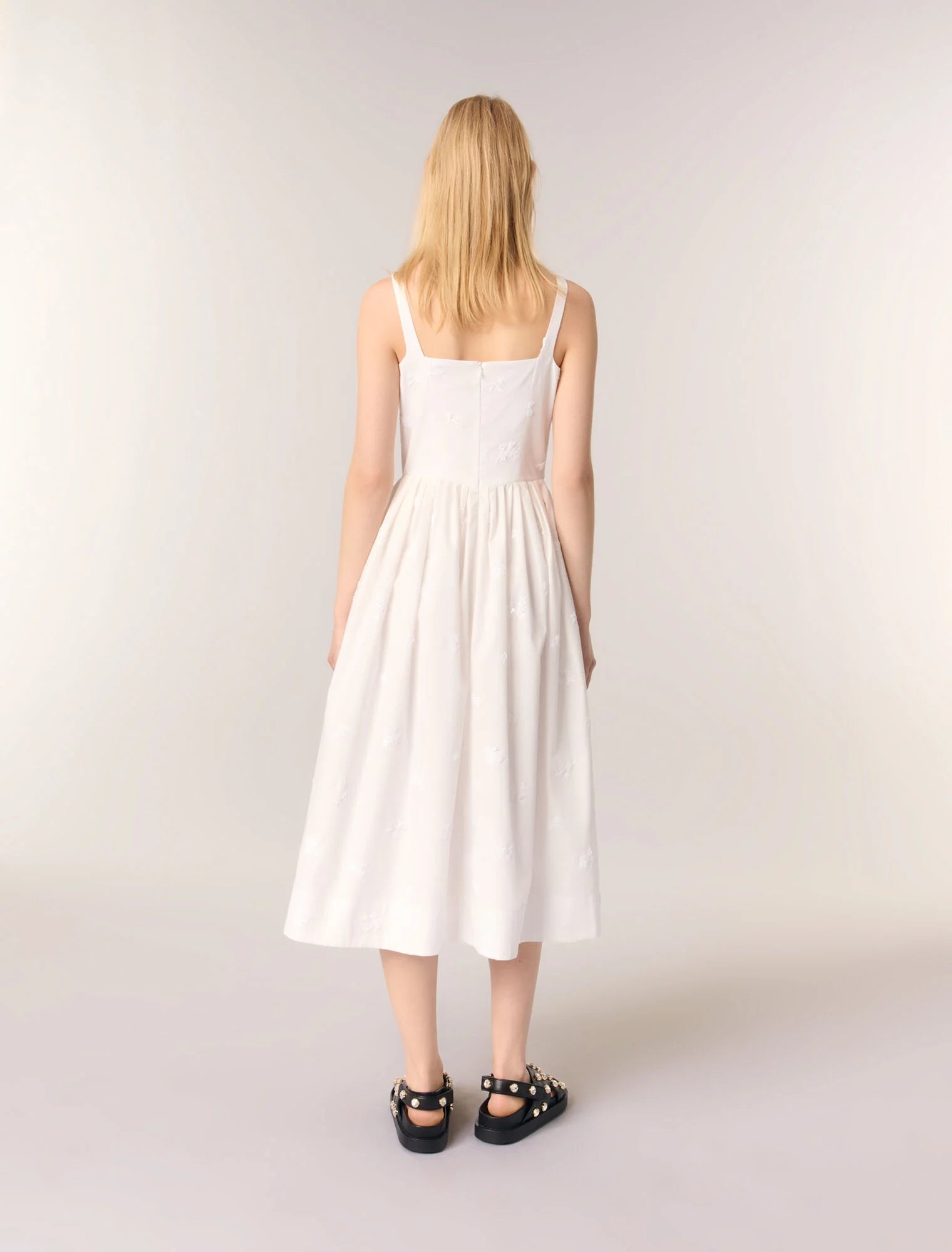 White-Embroidered cotton midi dress