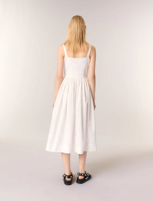 White-Embroidered cotton midi dress