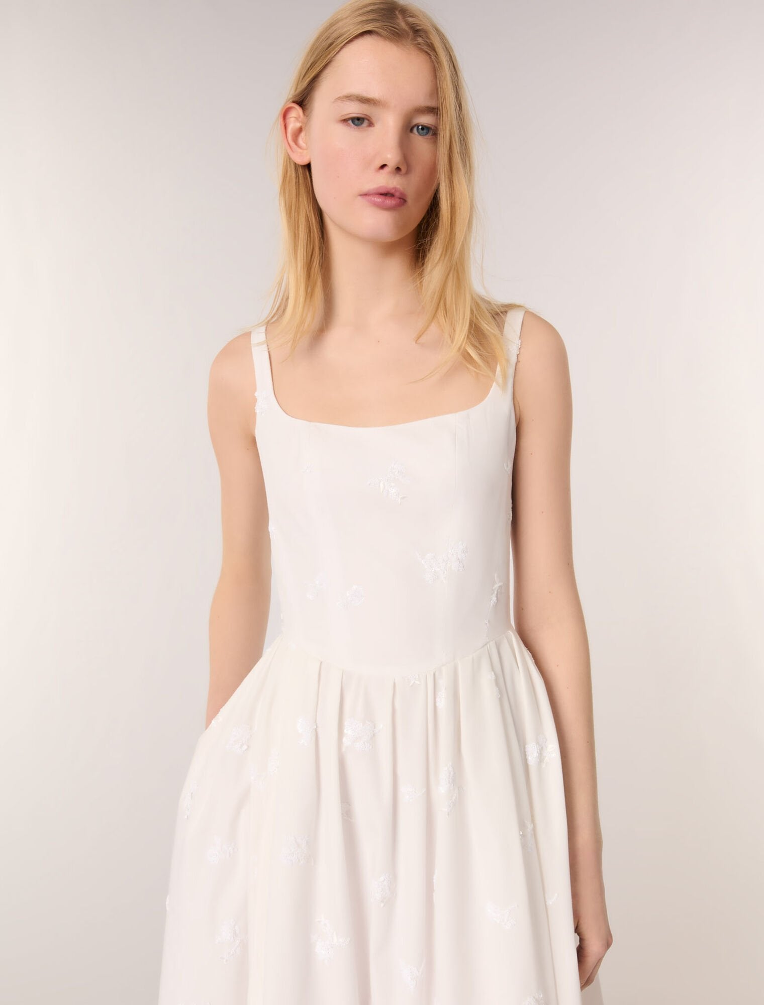 White-Embroidered cotton midi dress