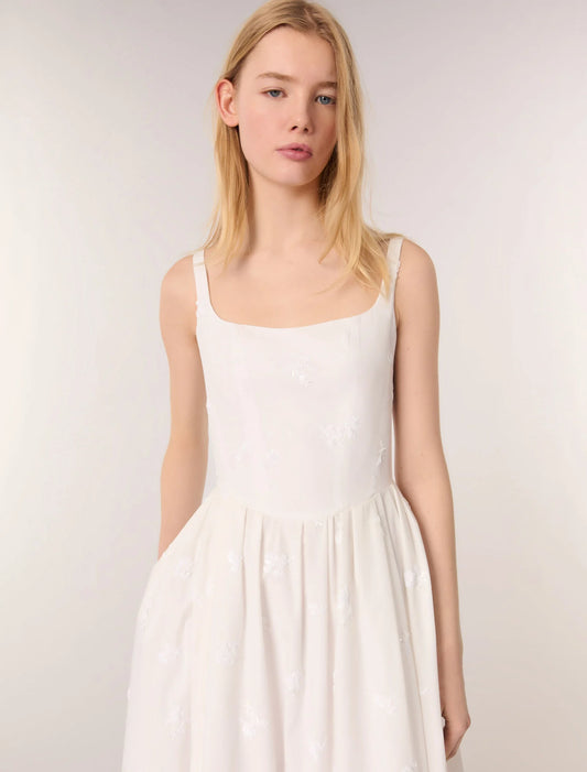 White-Embroidered cotton midi dress