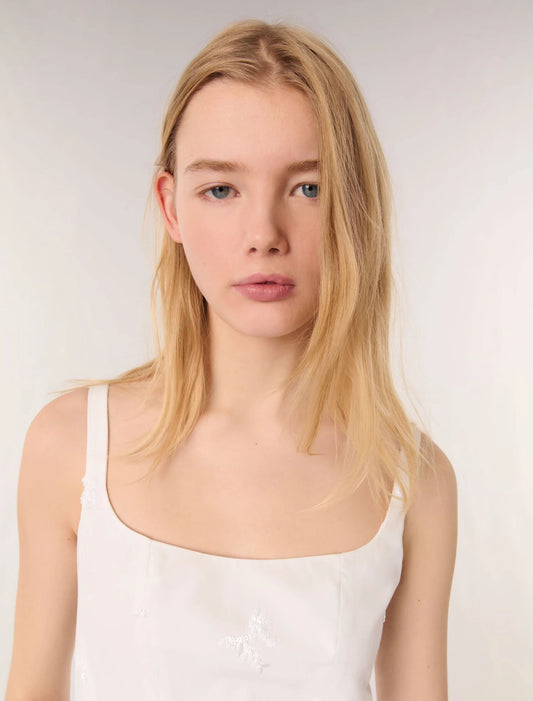 White-Embroidered cotton midi dress