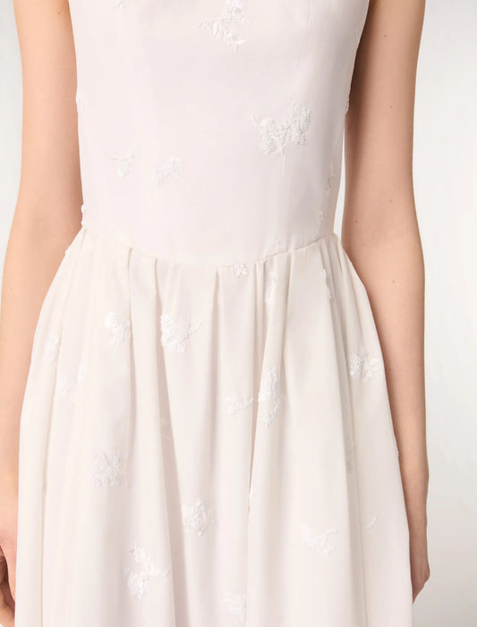 White-Embroidered cotton midi dress