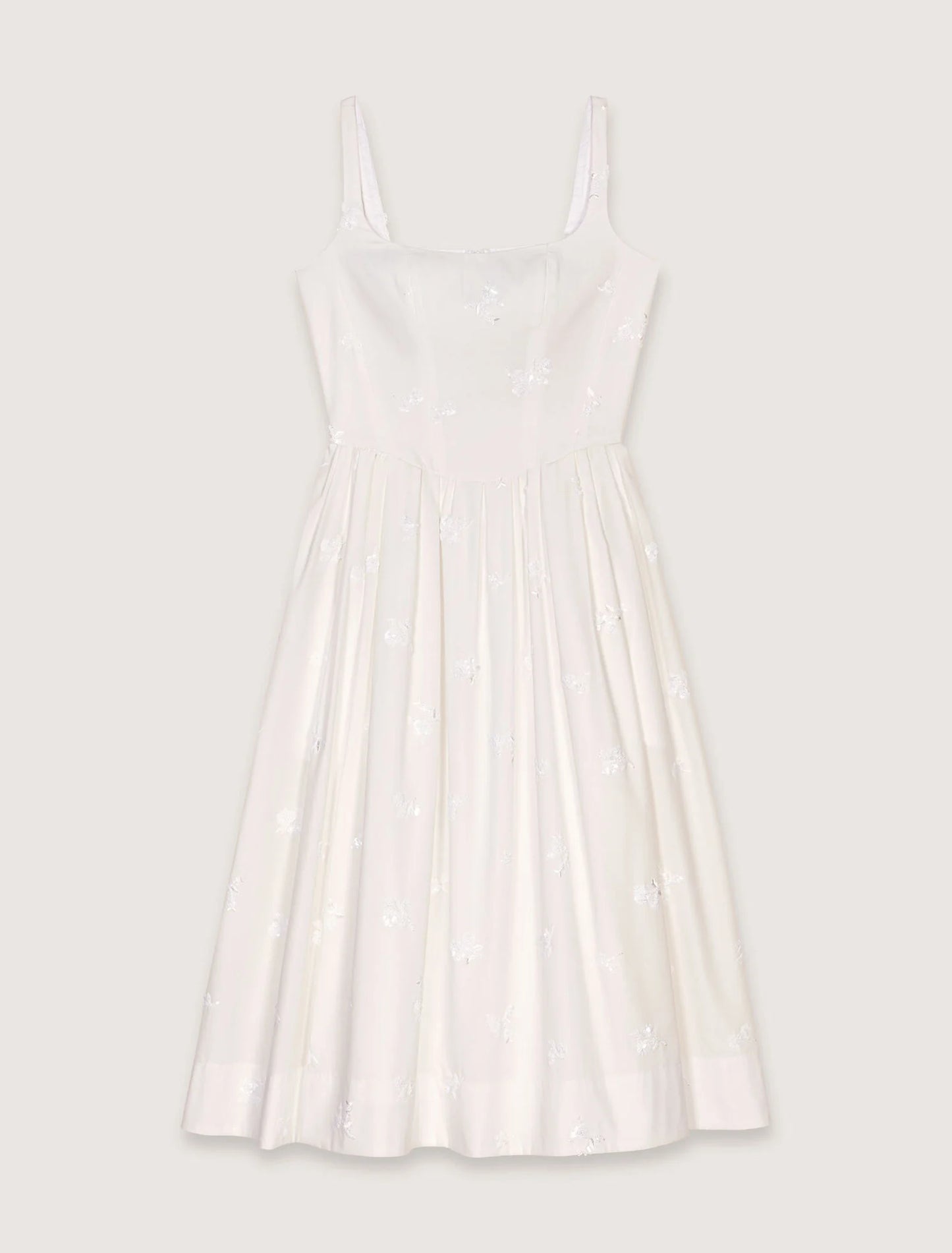 White-Embroidered cotton midi dress