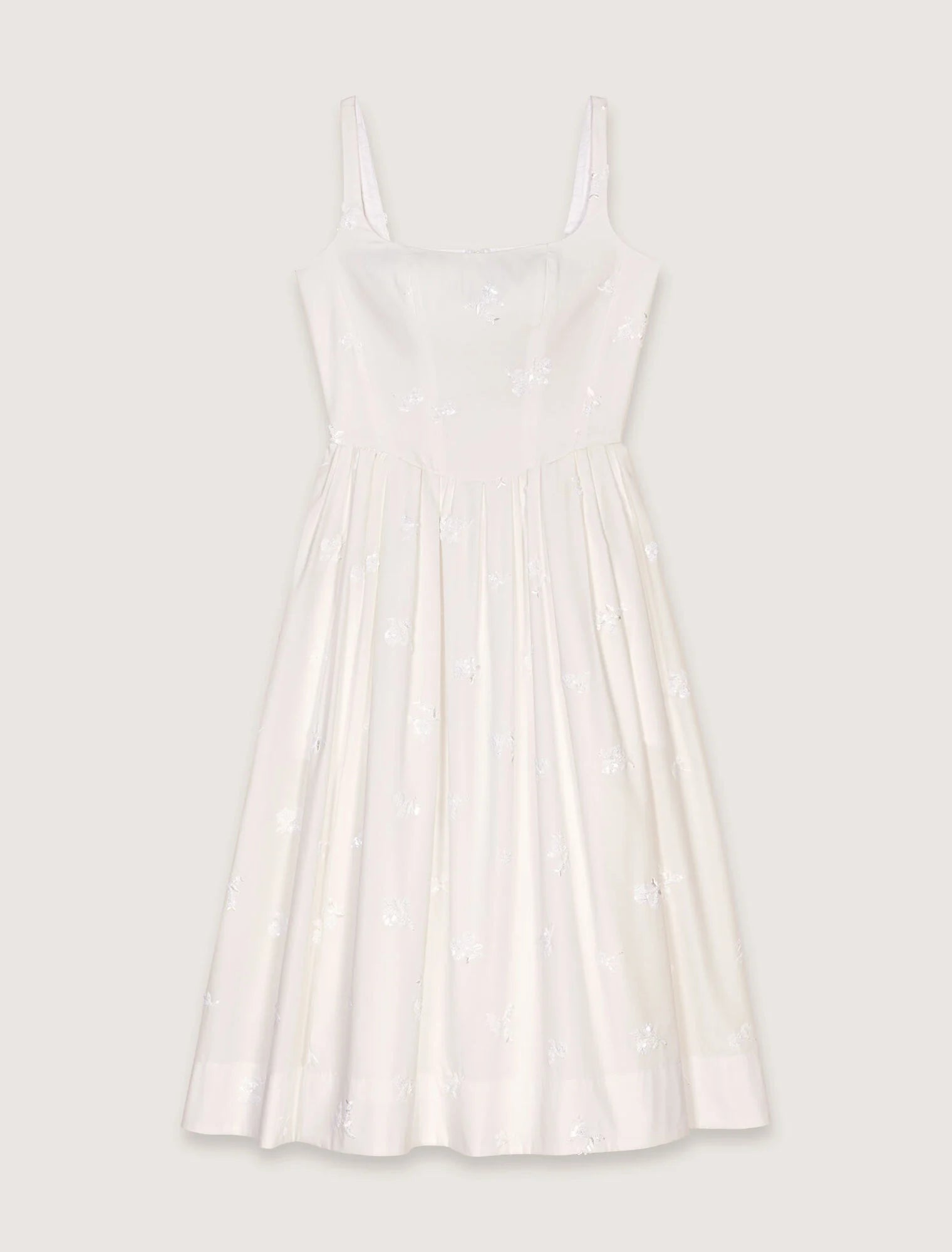 White-Embroidered cotton midi dress