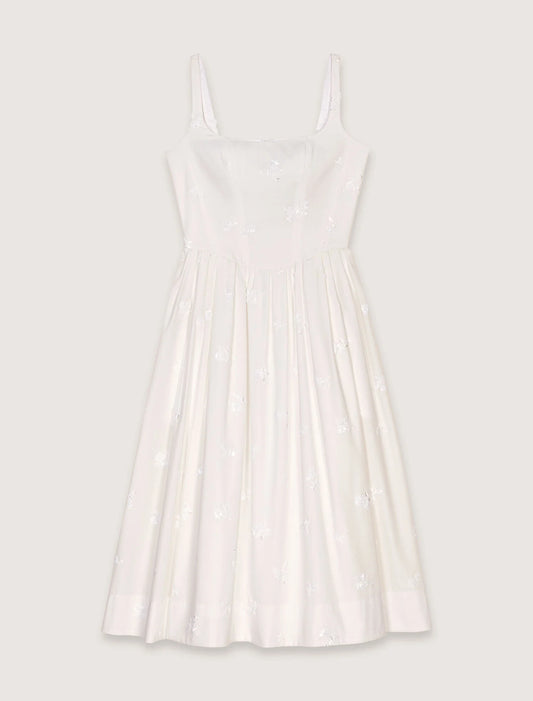 White-Embroidered cotton midi dress