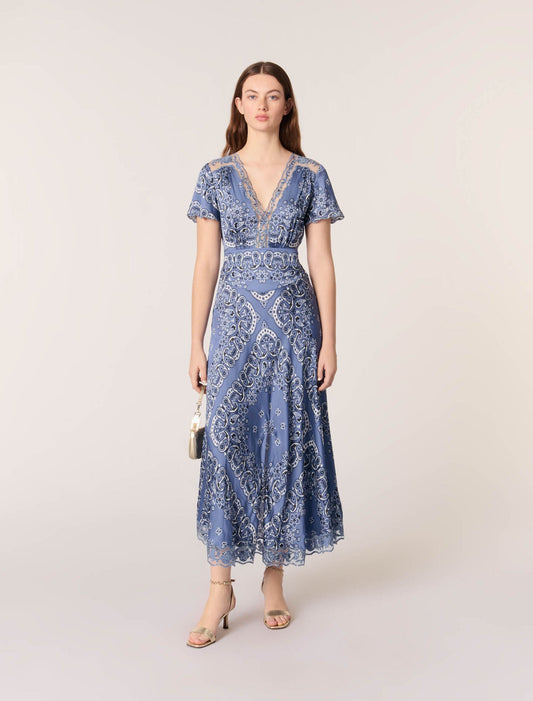Blue bandana print-featured-Patterned flowing maxi dress