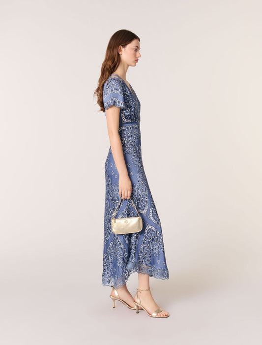 Blue bandana print-Patterned flowing maxi dress
