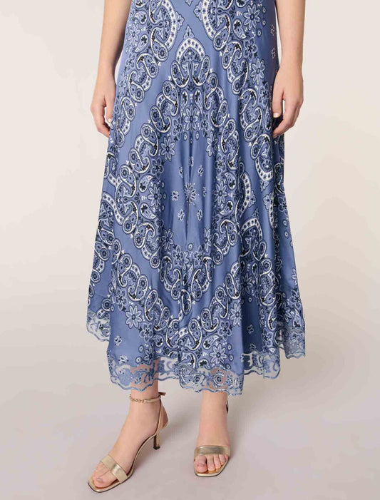 Blue bandana print-Patterned flowing maxi dress
