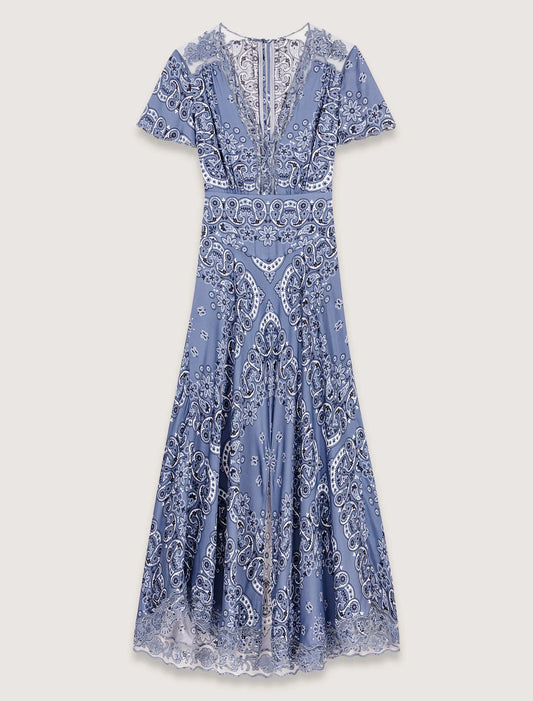 Blue bandana print-Patterned flowing maxi dress