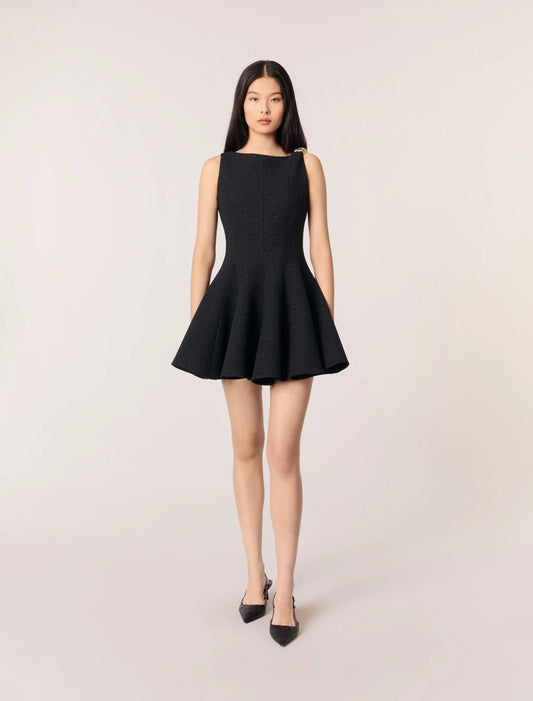 Black-featured-Short Flared Tweed Dress