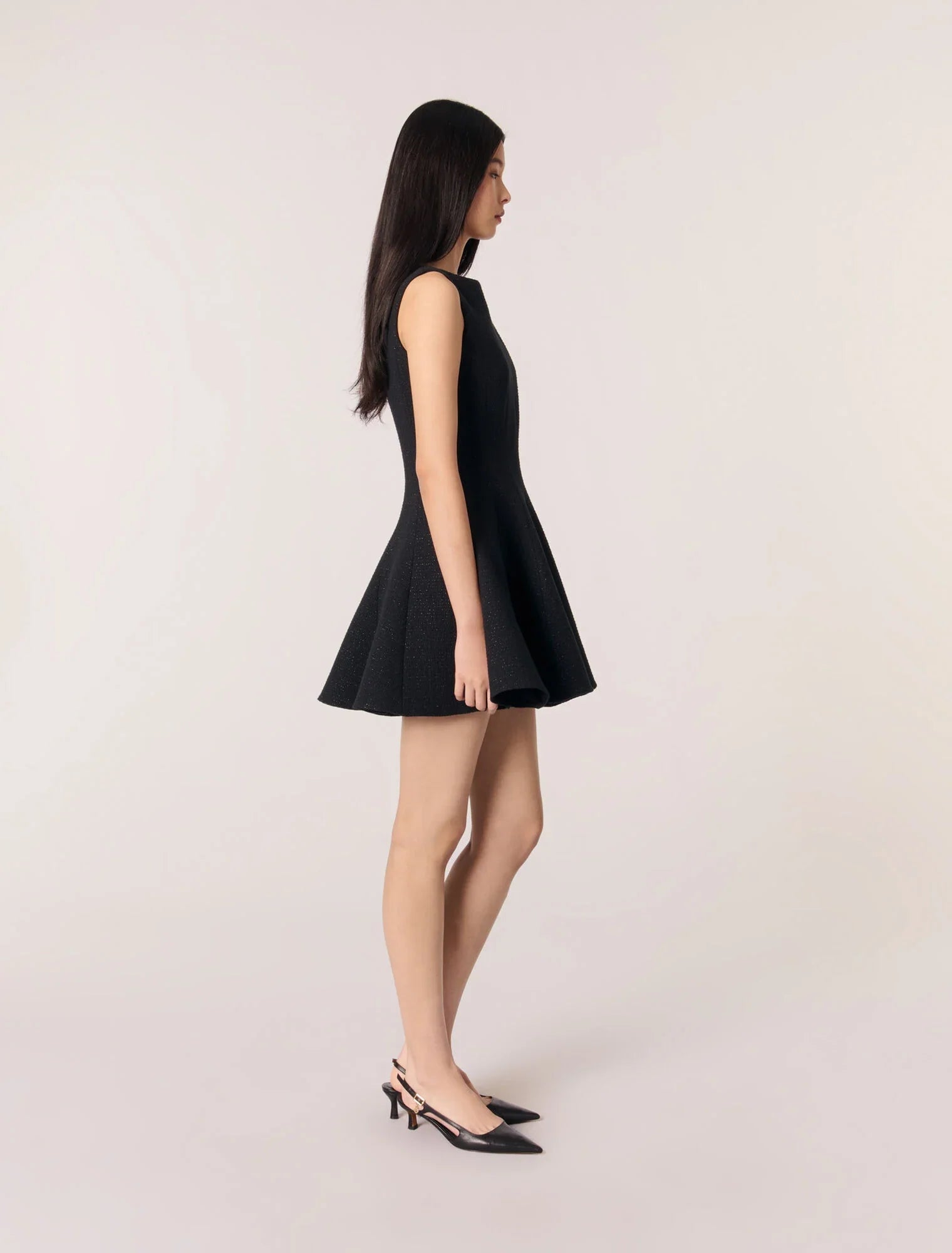 Black-Short Flared Tweed Dress