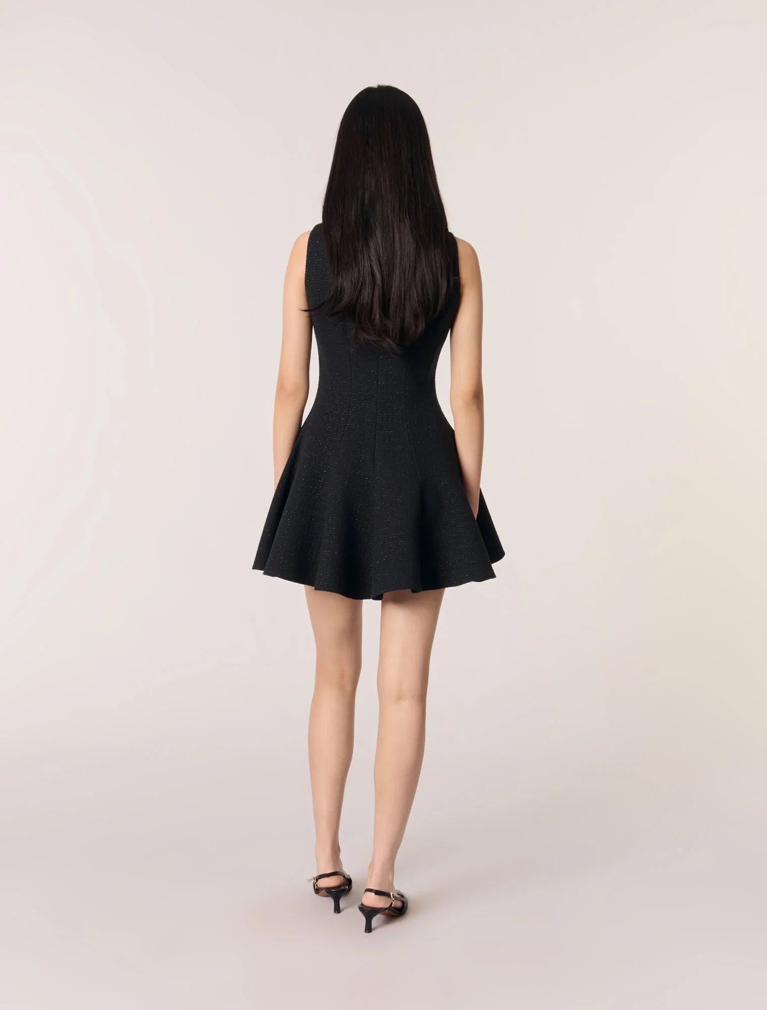 Black-Short Flared Tweed Dress