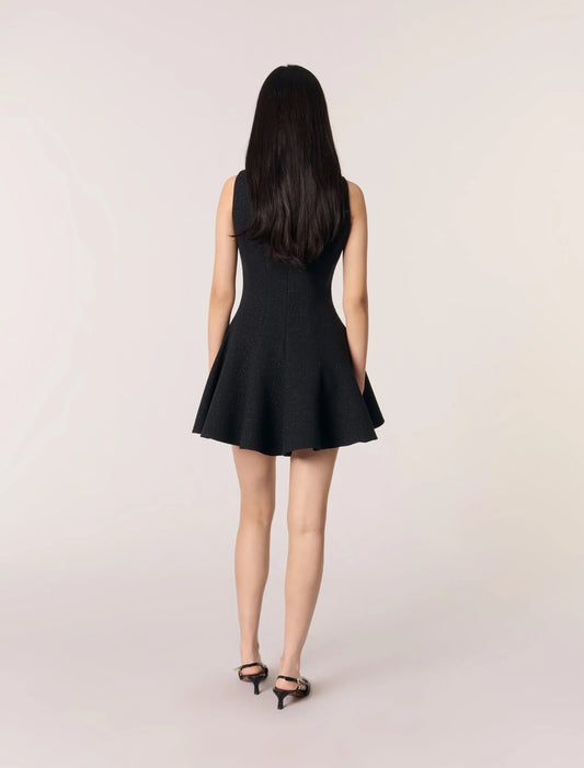 Black-Short Flared Tweed Dress