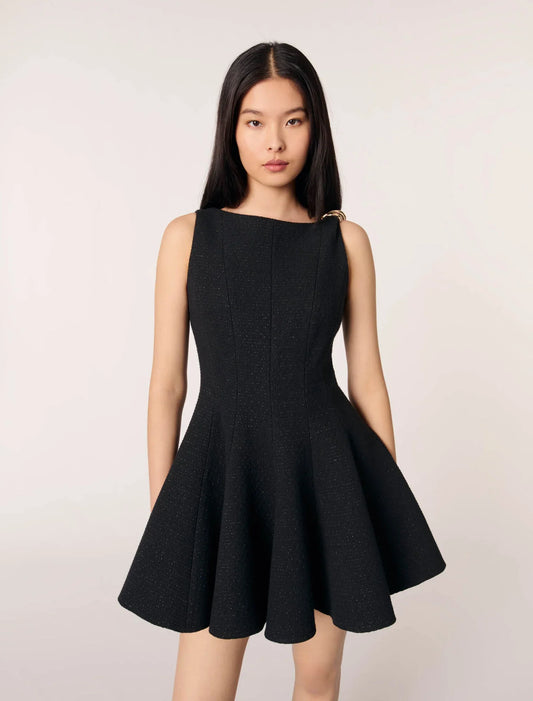 Black-Short Flared Tweed Dress