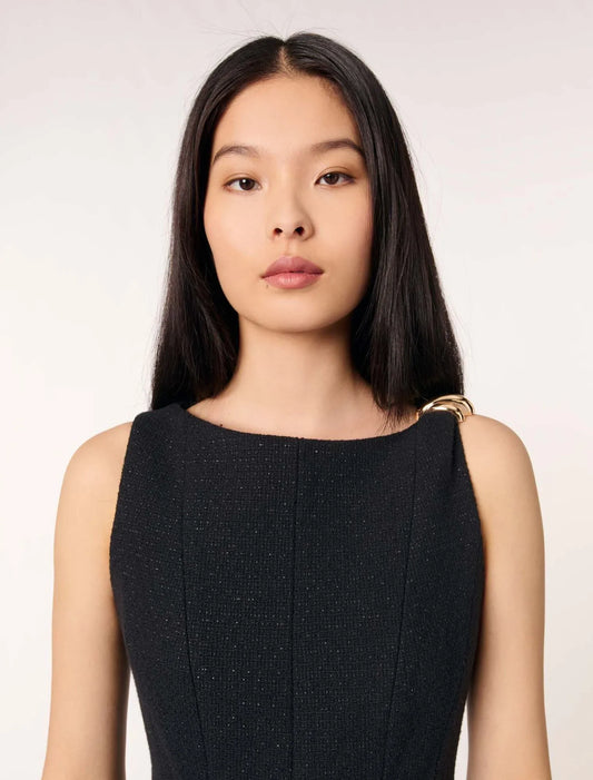 Black-Short Flared Tweed Dress