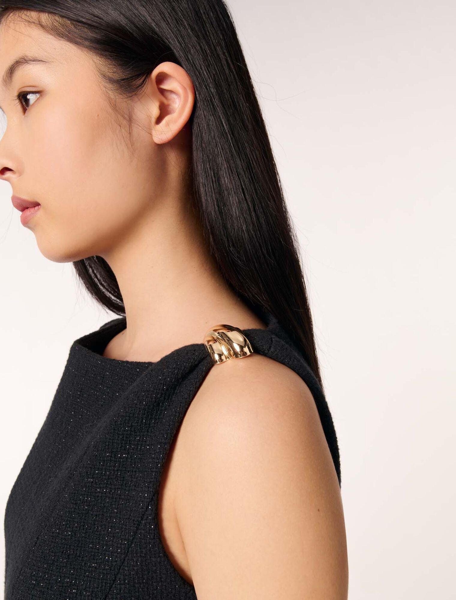 Black-Short Flared Tweed Dress
