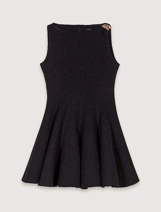 Black-Short Flared Tweed Dress