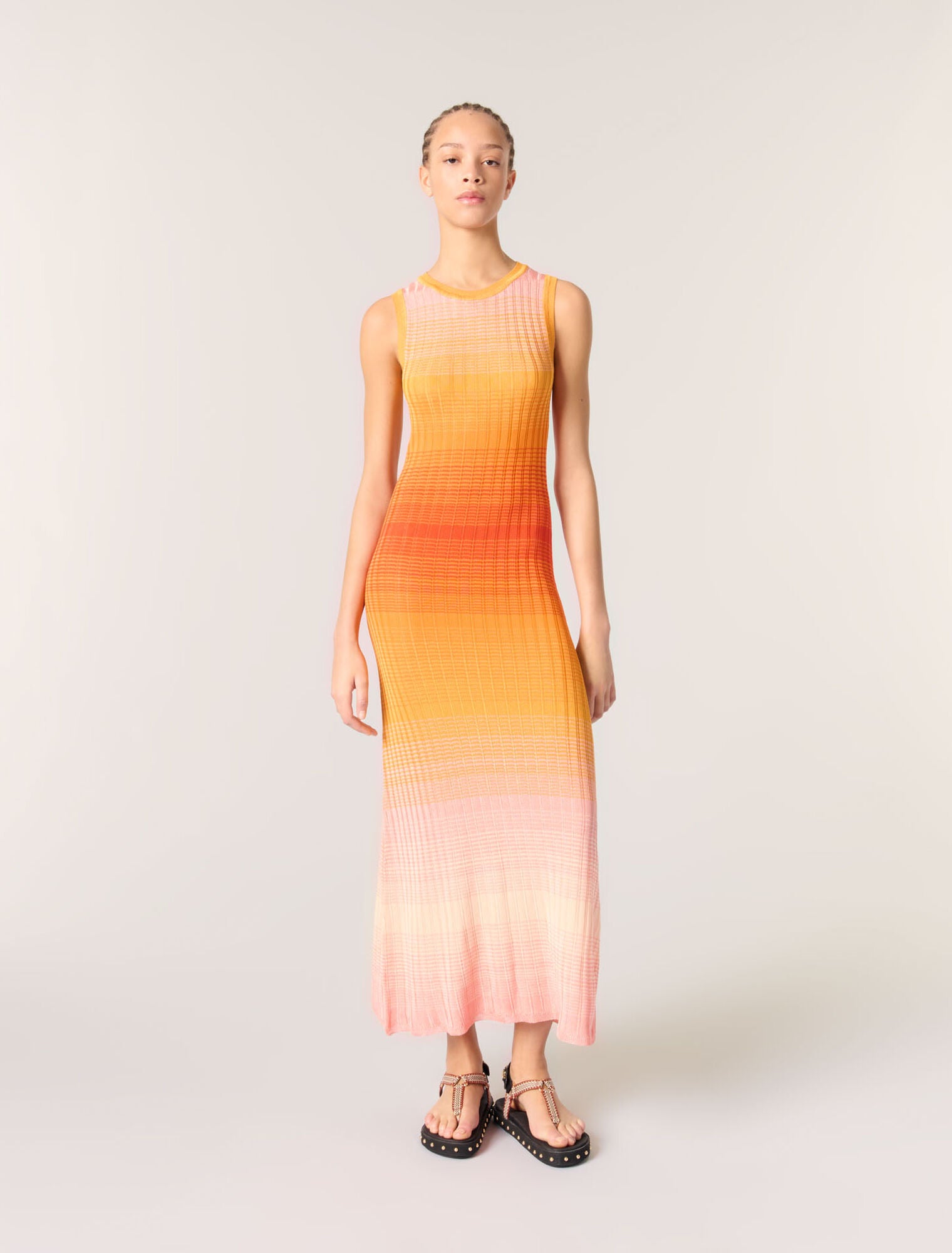 Orange-featured-Tie-dye knit maxi dress
