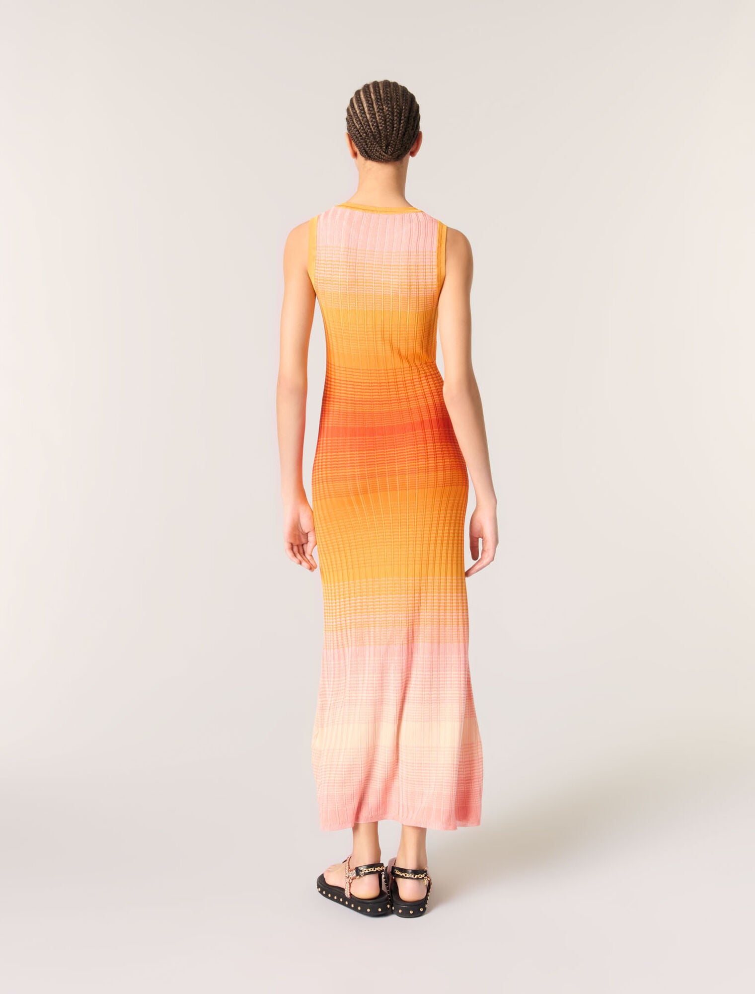 Orange-Tie-dye knit maxi dress