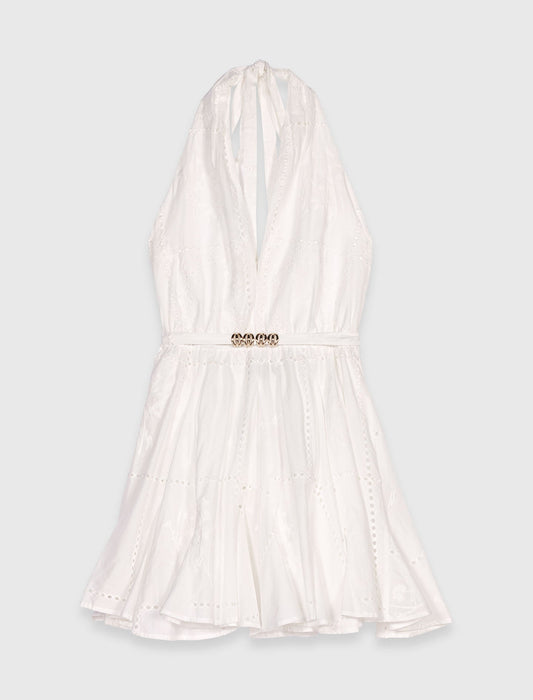 White Short embroidered backless dress