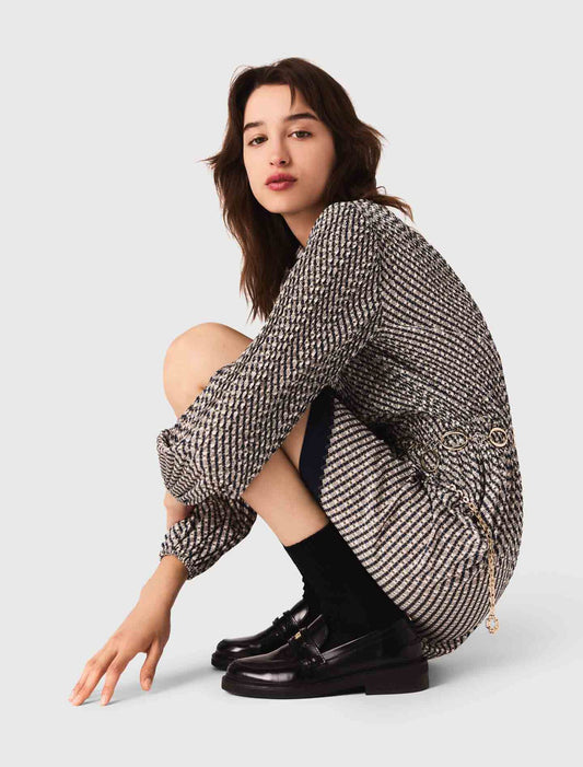 Patterned pleated dress Ecru Print-Tie