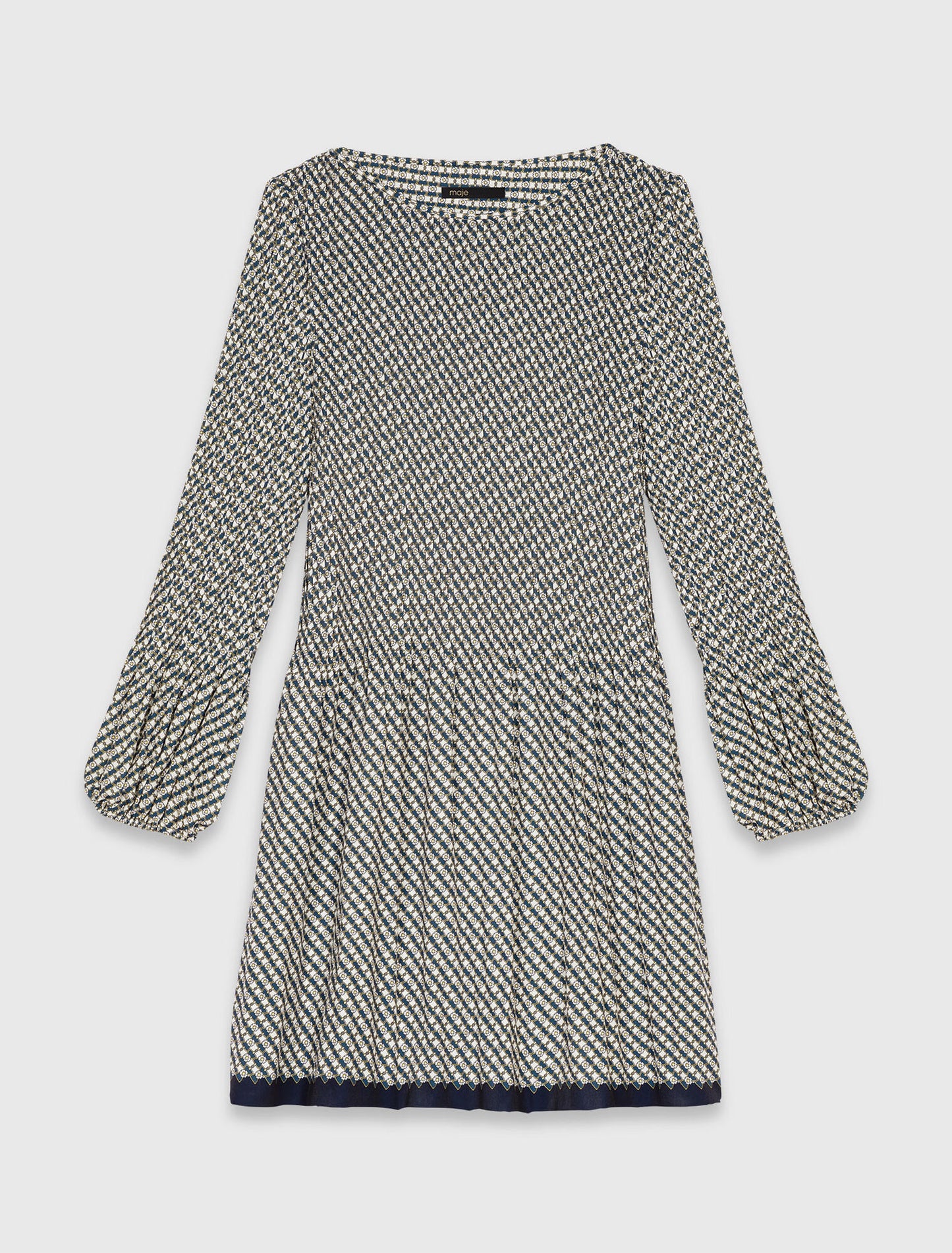 Patterned pleated dress Ecru Print-Tie