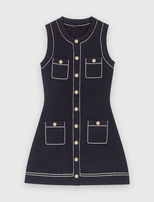Straight dress in stitched knit