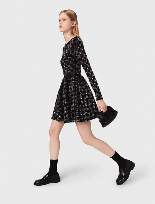 Pearl and rhinestone skater dress Black