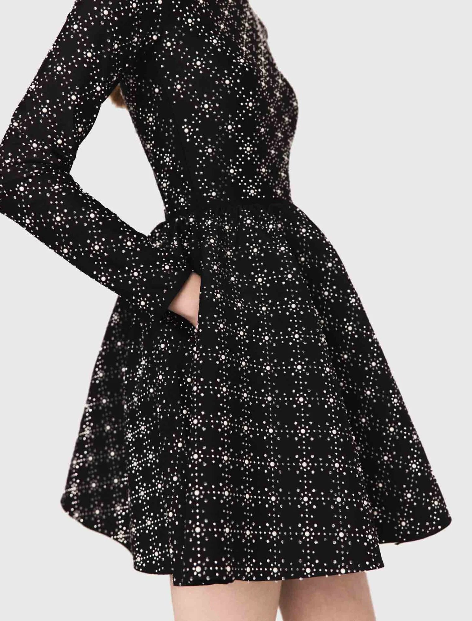 Pearl and rhinestone skater dress Black