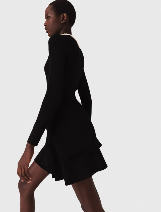 mfpro04468 short beaded collar knit dress black