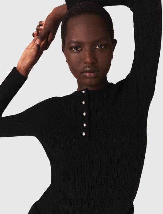 mfpro04468 short beaded collar knit dress black