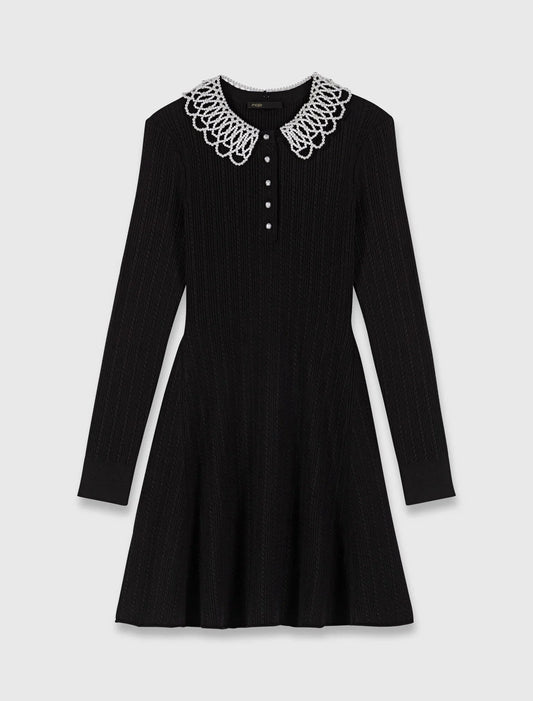 mfpro04468 short beaded collar knit dress black