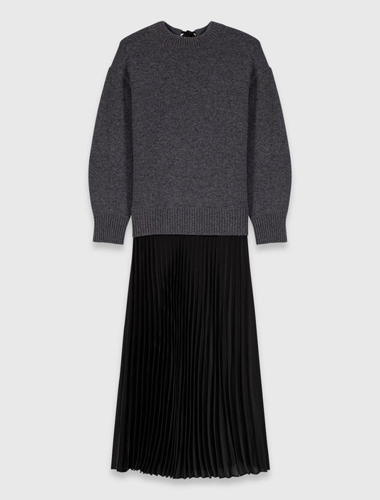 فستان ماكسي باللون الرمادي والأسود