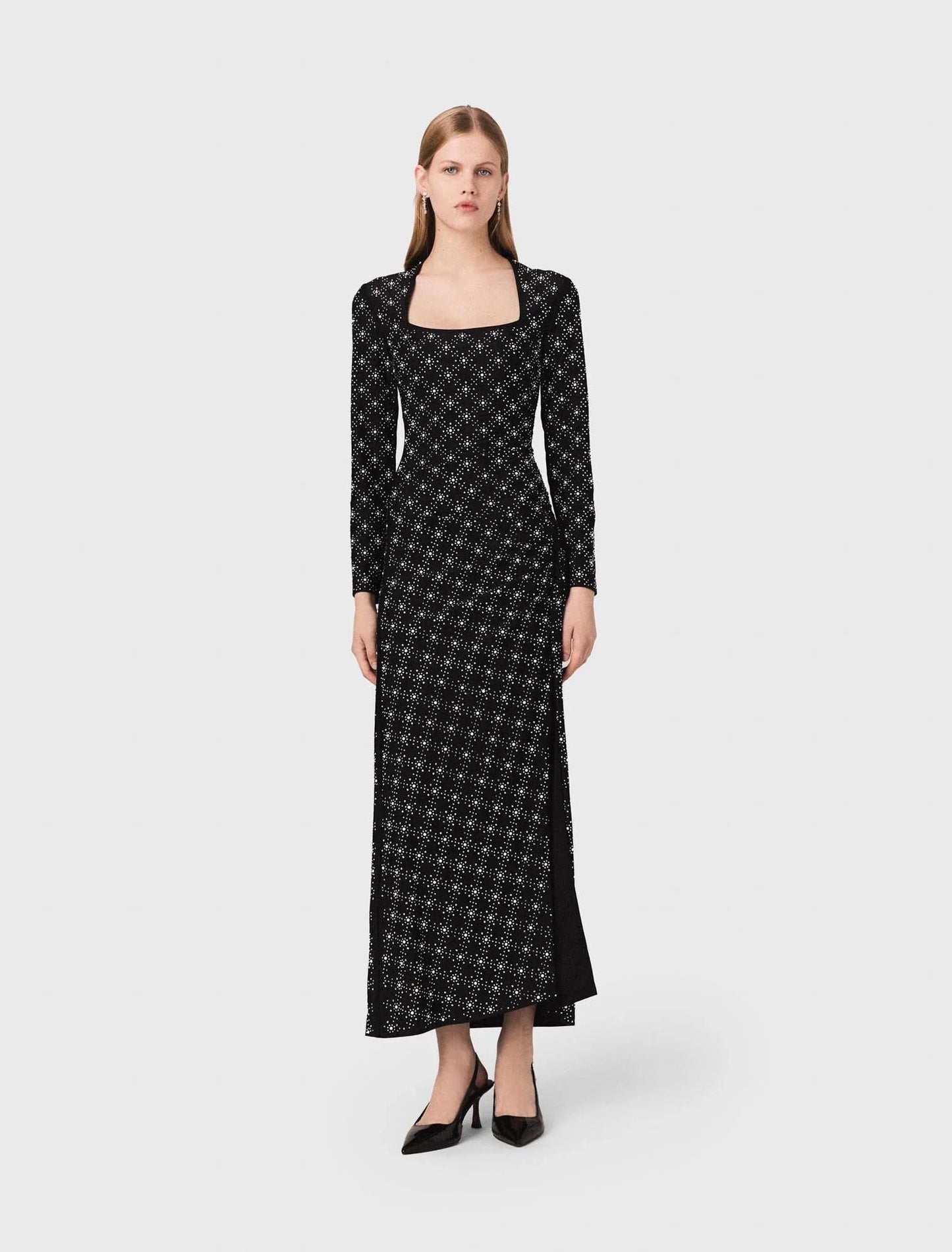 Beaded and rhinestone maxi dress Black