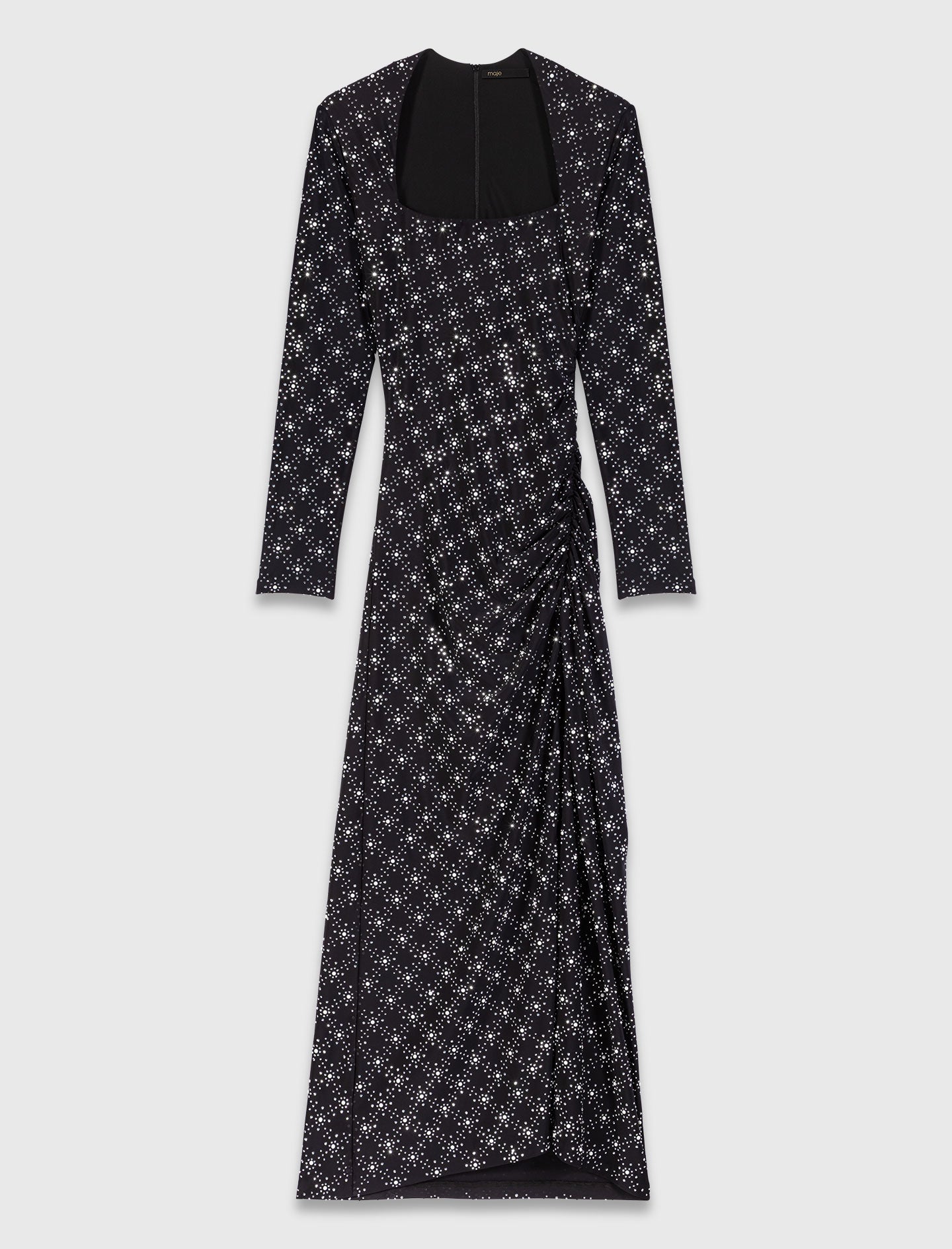 Beaded and rhinestone maxi dress Black