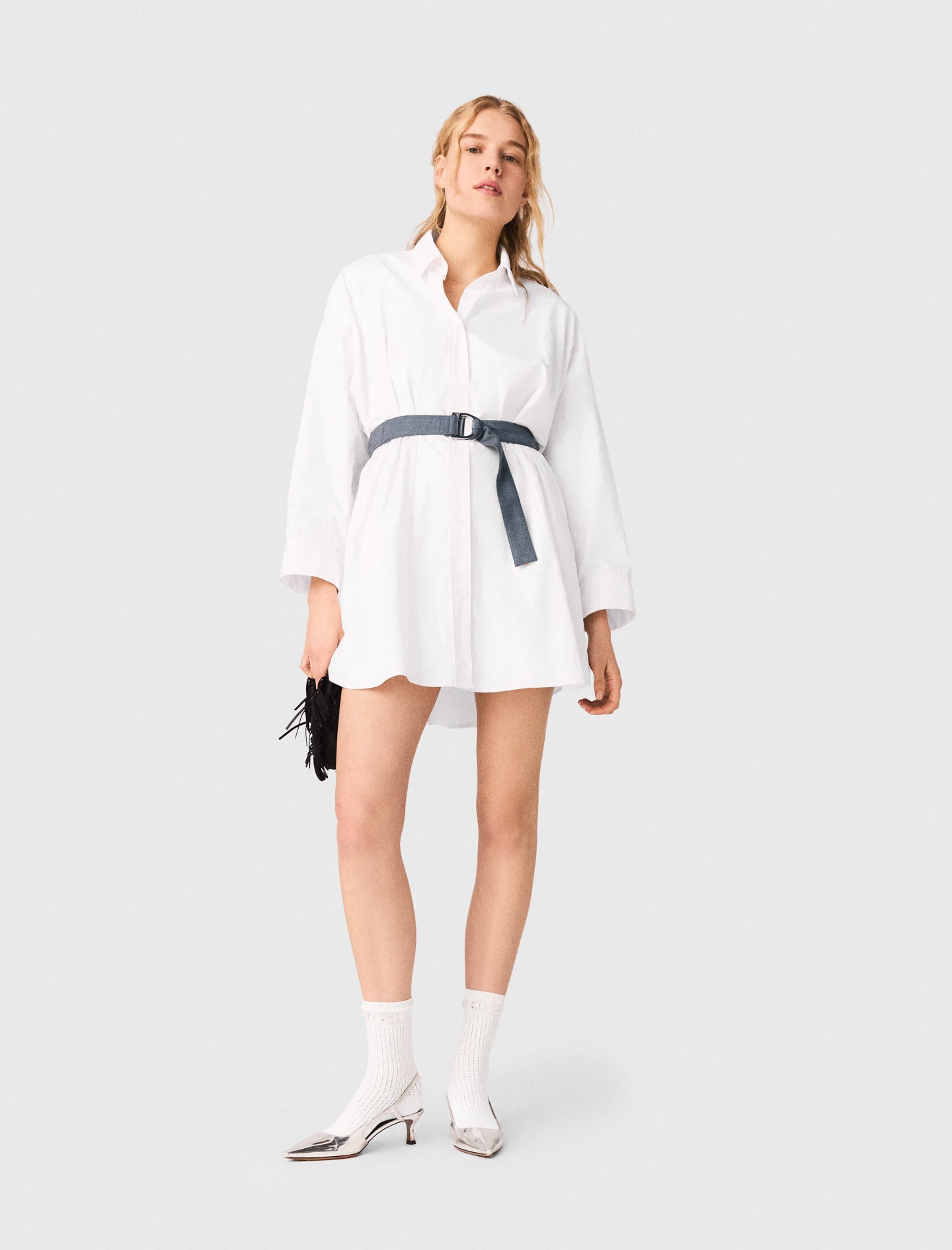 Shirt Dress With Contrast Belt WHITE