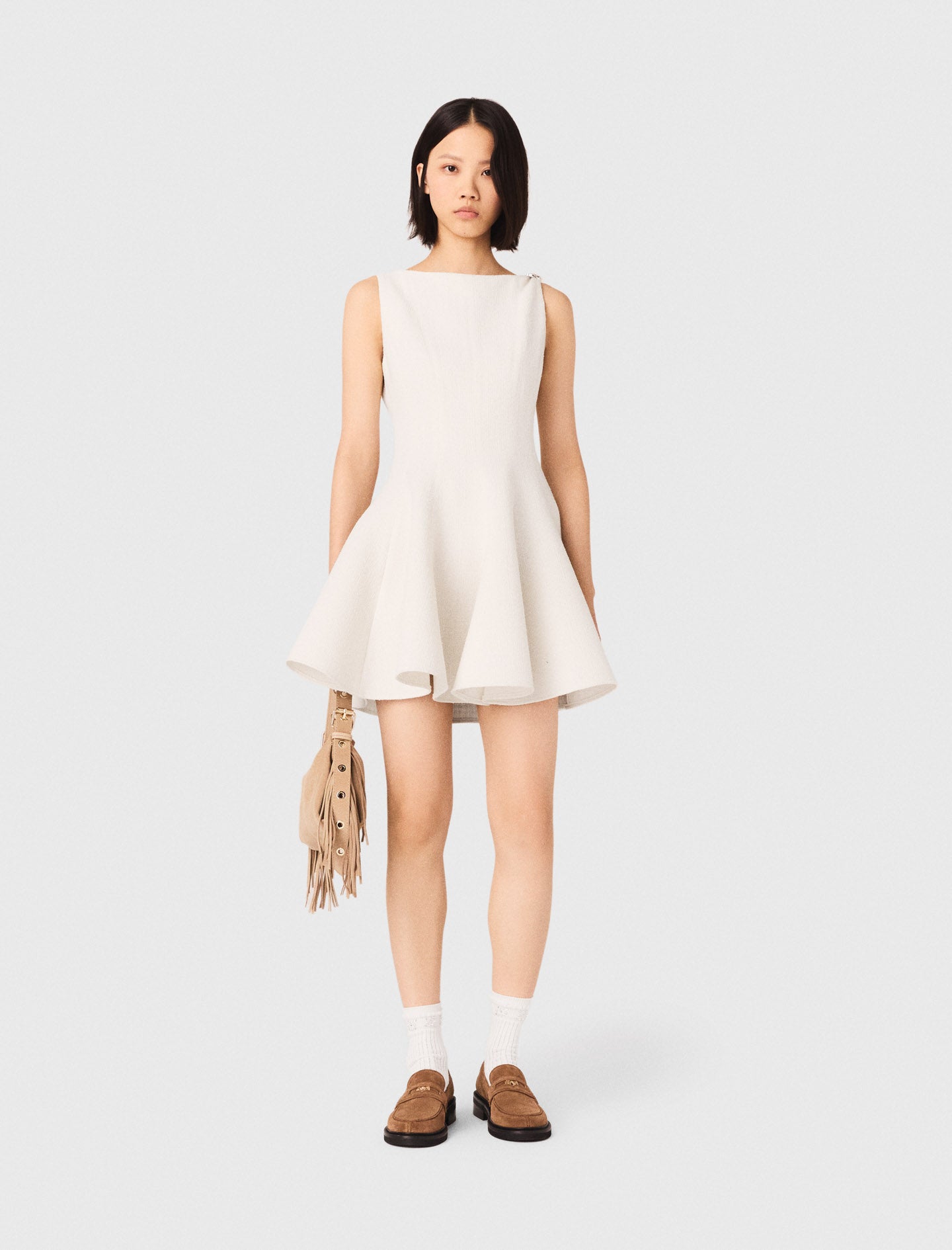 Short Flared Tweed Dress ECRU