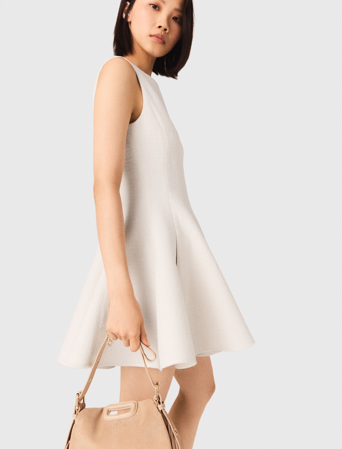 Short Flared Tweed Dress ECRU