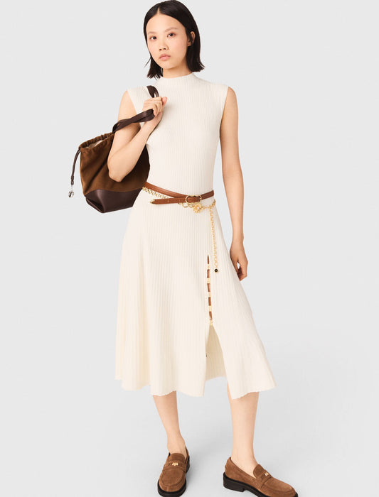 Ribbed Dress With Side Slit Ecru