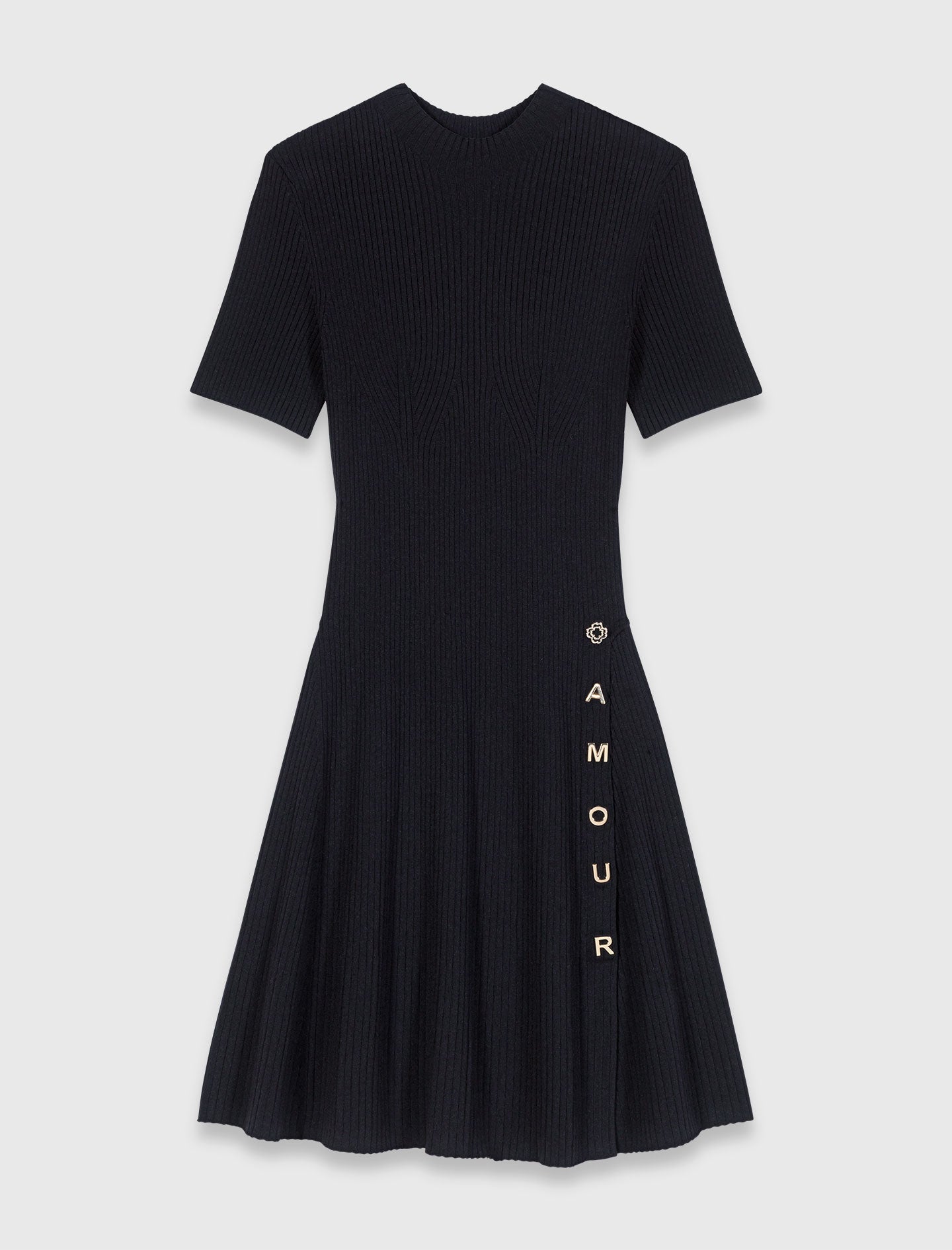 Short Knit Button Dress Black