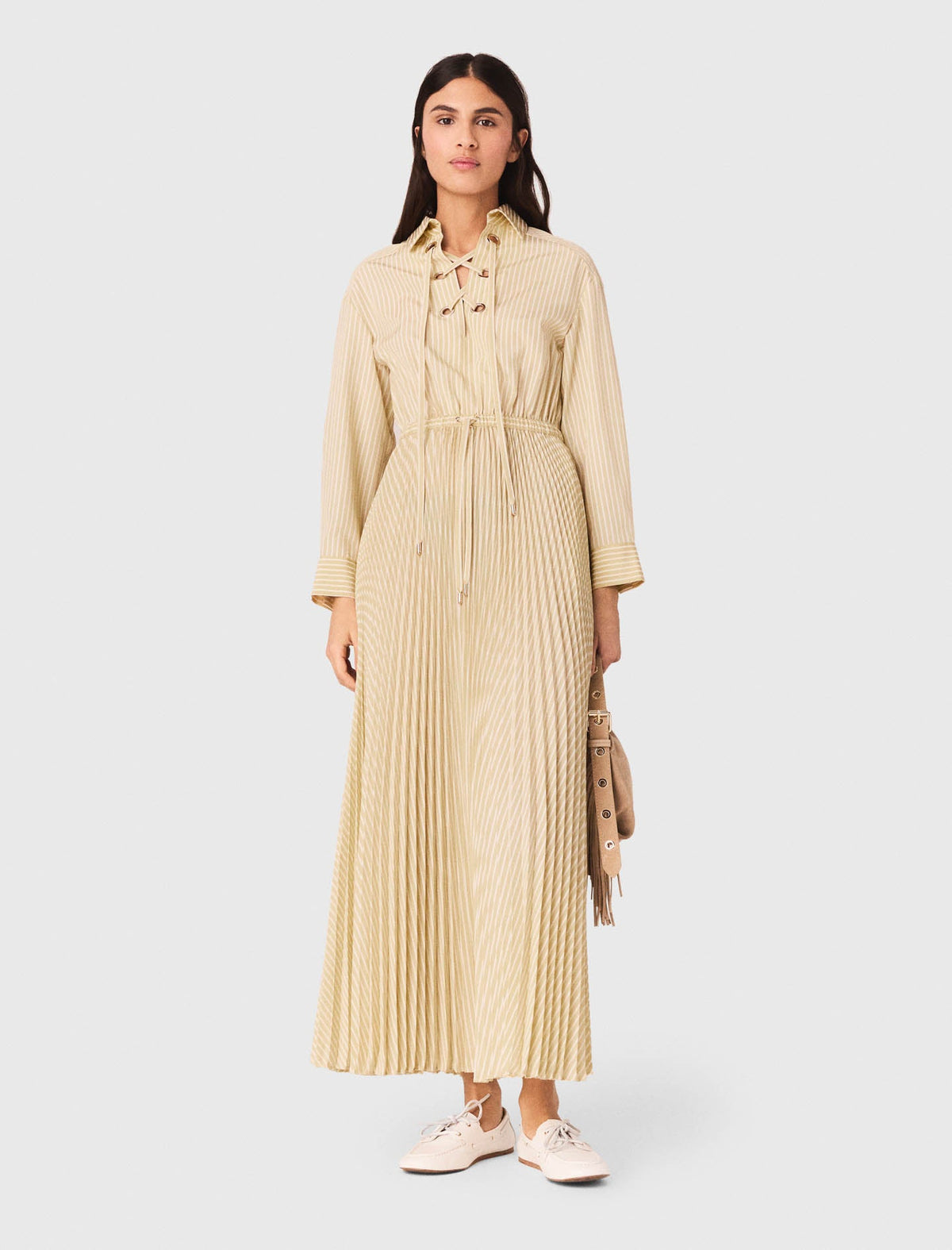 Eyelet pleated maxi dress